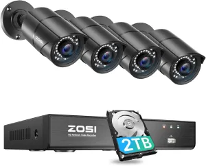 ZOSI 4K 8MP PoE Home Security Camera System Outdoor, 4PCS 5MP(3K) Bullet PoE IP Cameras, Motion Detection, Remote Control H.265  8 Channel PoE NVR (16CH Expandable) with 2TB HDD for 24/7 Record