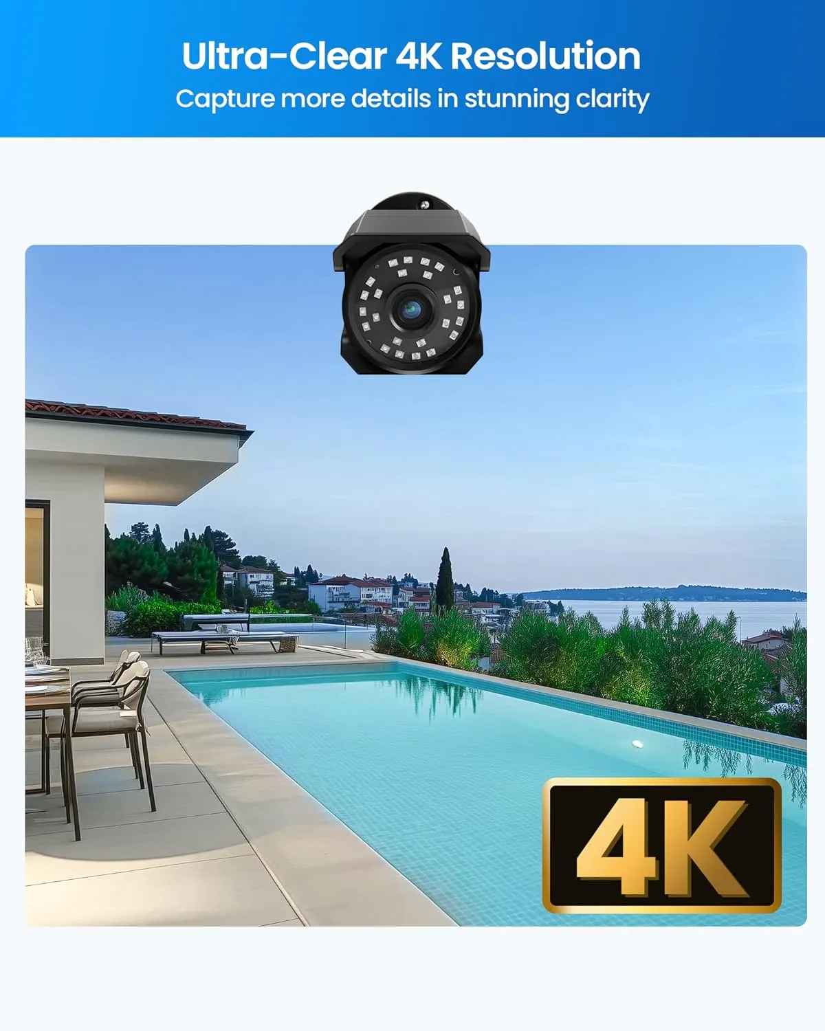 ZOSI 4K 8MP Security PoE IP Bullet Camera Outdoor Indoor with Audio, Human Detection, 100ft B&W Night Vision, 4.0mm Lens, 90° Viewing Angle, IP66 Weatherproof (Only Work 4K POE NVR)