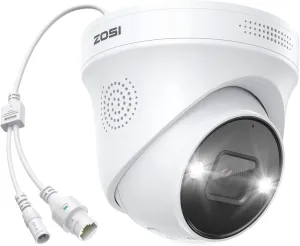 ZOSI 4K PoE Add on Security Camera with Person Vehicle Detection, Sound & Light Alarm, 2 Way Audio, Color Night Vision, 8MP Weatherproof Outdoor Indoor Dome IP Cam, Only Work with ZOSI 4K PoE NVR