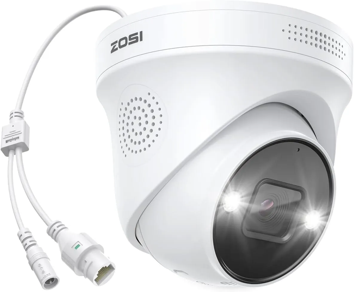 ZOSI 4K PoE Add on Security Camera with Person Vehicle Detection, Sound & Light Alarm, 2 Way Audio, Color Night Vision, 8MP Weatherproof Outdoor Indoor Dome IP Cam, Only Work with ZOSI 4K PoE NVR