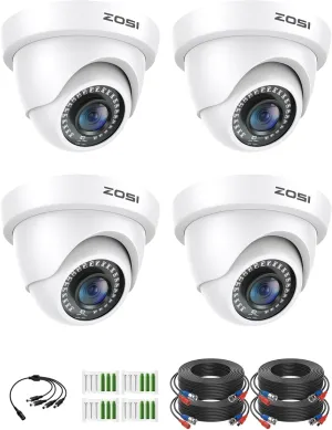 ZOSI 4Pack 2.0MP HD 1080P Security Cameras Kit, 80ft Night Vision, Indoor Outdoor Home CCTV Dome Camera for 1080P/5MP/4K HD-TVI Analog DVR System
