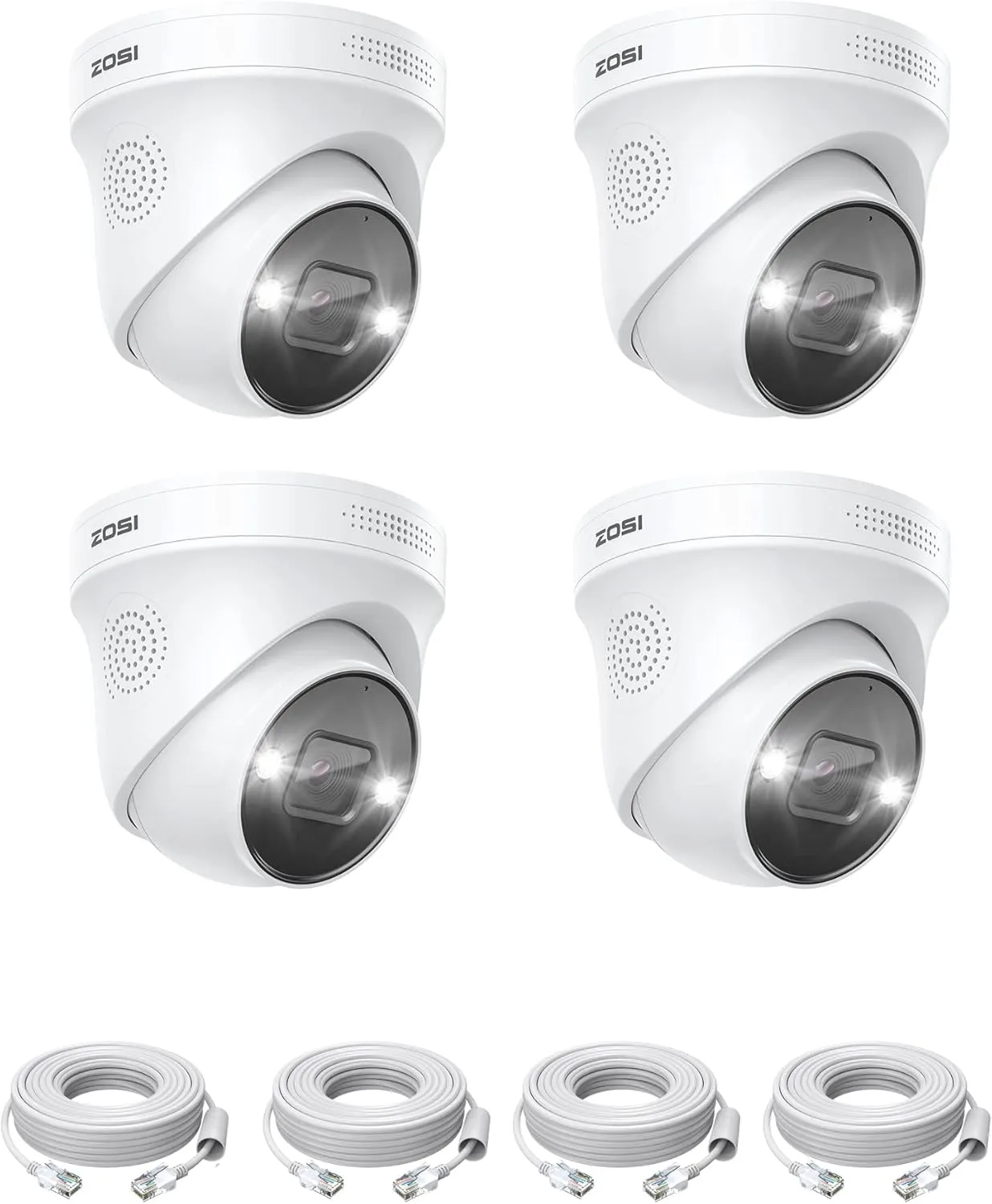ZOSI 4PK 4K PoE Add On Camera with Ethernet Cables,8MP Weatherproof Outdoor Indoor Dome Security Camera with Person/Vehicle Detection,Night Vision,2 Way Audio,Only Compatible with ZOSI 4K POE NVR