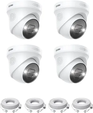 ZOSI 4PK 4K PoE Add On Camera with Ethernet Cables,8MP Weatherproof Outdoor Indoor Dome Security Camera with Person/Vehicle Detection,Night Vision,2 Way Audio,Only Compatible with ZOSI 4K POE NVR