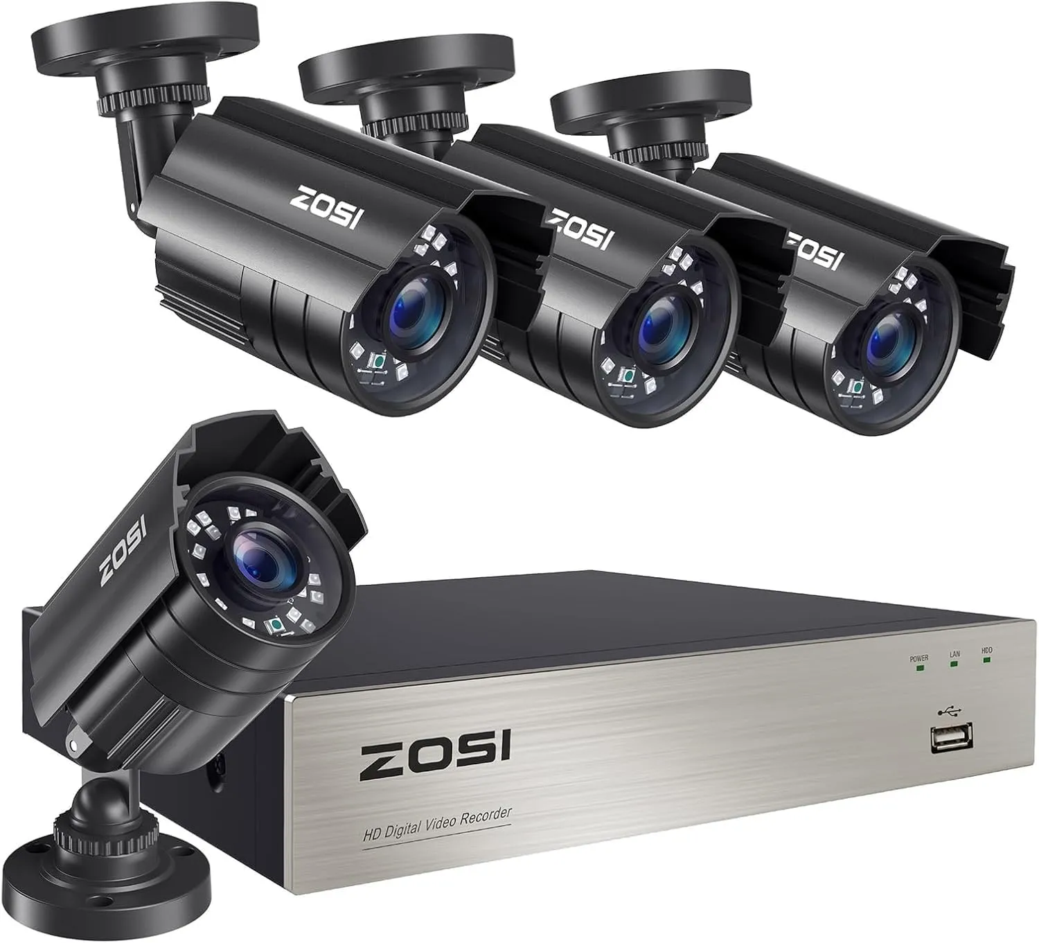 ZOSI 8CH 3K Lite Home Security Camera System Outdoor Indoor,AI Human/Vehicle Detection,Night Vision,H.265  8 Channel 5MP Lite Video DVR with 4pcs 1920TVL 1080P Weatherproof CCTV Cameras,(NO HDD)