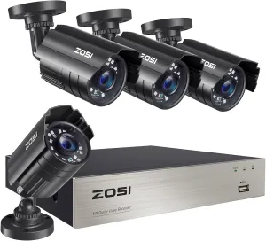 ZOSI 8CH 3K Lite Home Security Camera System Outdoor Indoor,AI Human/Vehicle Detection,Night Vision,H.265  8 Channel 5MP Lite Video DVR with 4pcs 1920TVL 1080P Weatherproof CCTV Cameras,(NO HDD)