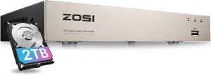 ZOSI 8CH 3K Lite Home Security DVR with 2TB HDD,AI Human/Vehicle Detection,Remote Access,Alert Push,H.265  Hybrid 4-in-1 Wired Surveillance DVR for HD-TVI, CVI, CVBS, AHD 960H/720P/1080P CCTV Cameras
