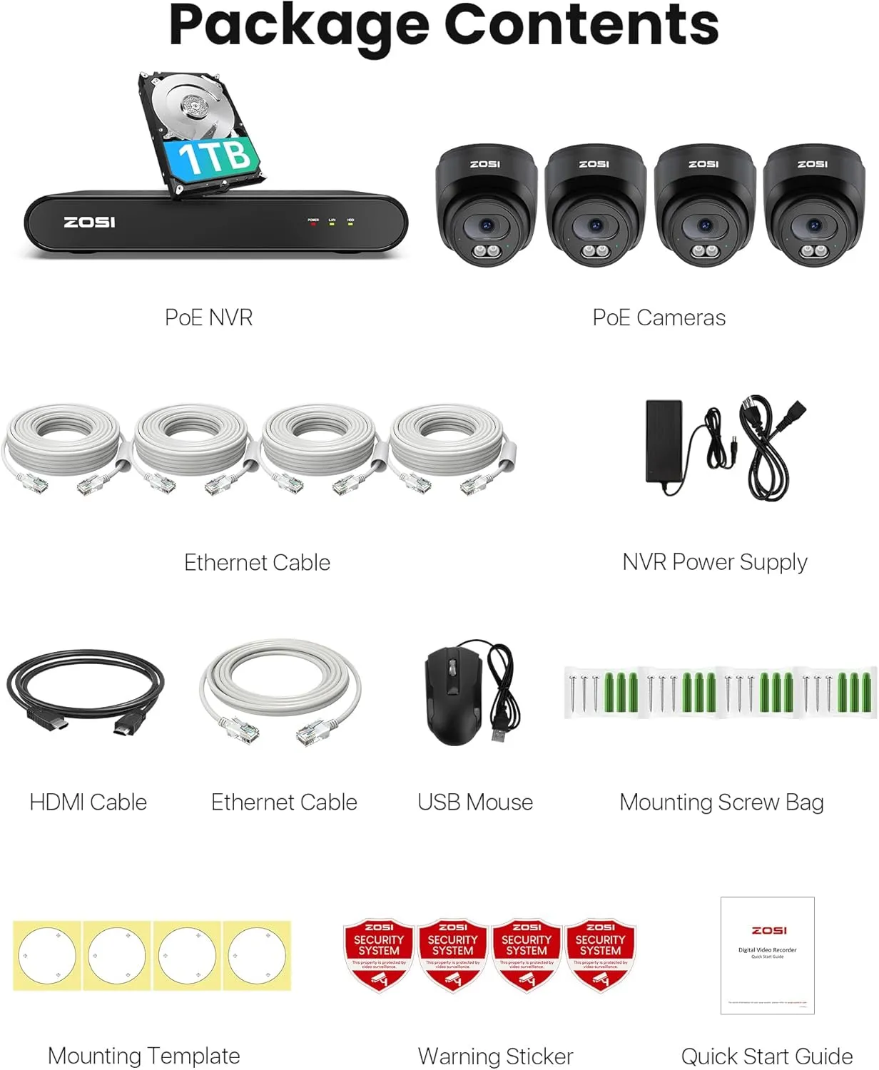 ZOSI C220 4CH 4MP QHD 2.5K PoE Home Security Camera System, 4 x 4MP(1440p) Dome IP Cameras Outdoor Indoor, Smart AI Human Detection, One-Way Audio, 4CH 5MP 3K NVR with 1TB HDD for 24/7 Record