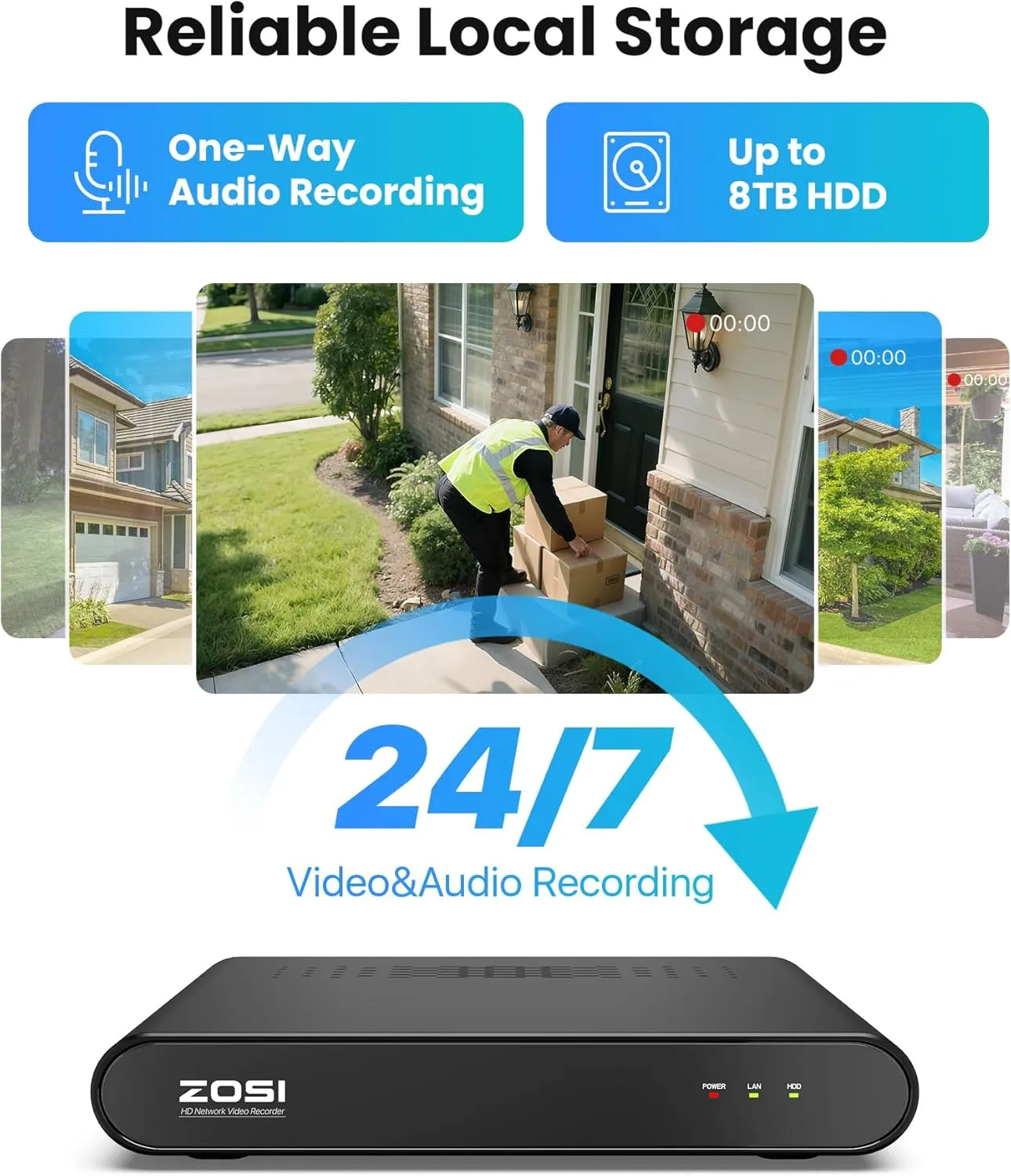 ZOSI C220 4CH 4MP QHD 2.5K PoE Home Security Camera System, 4 x 4MP(1440p) Dome IP Cameras Outdoor Indoor, Smart AI Human Detection, One-Way Audio, 4CH 5MP 3K NVR with 1TB HDD for 24/7 Record