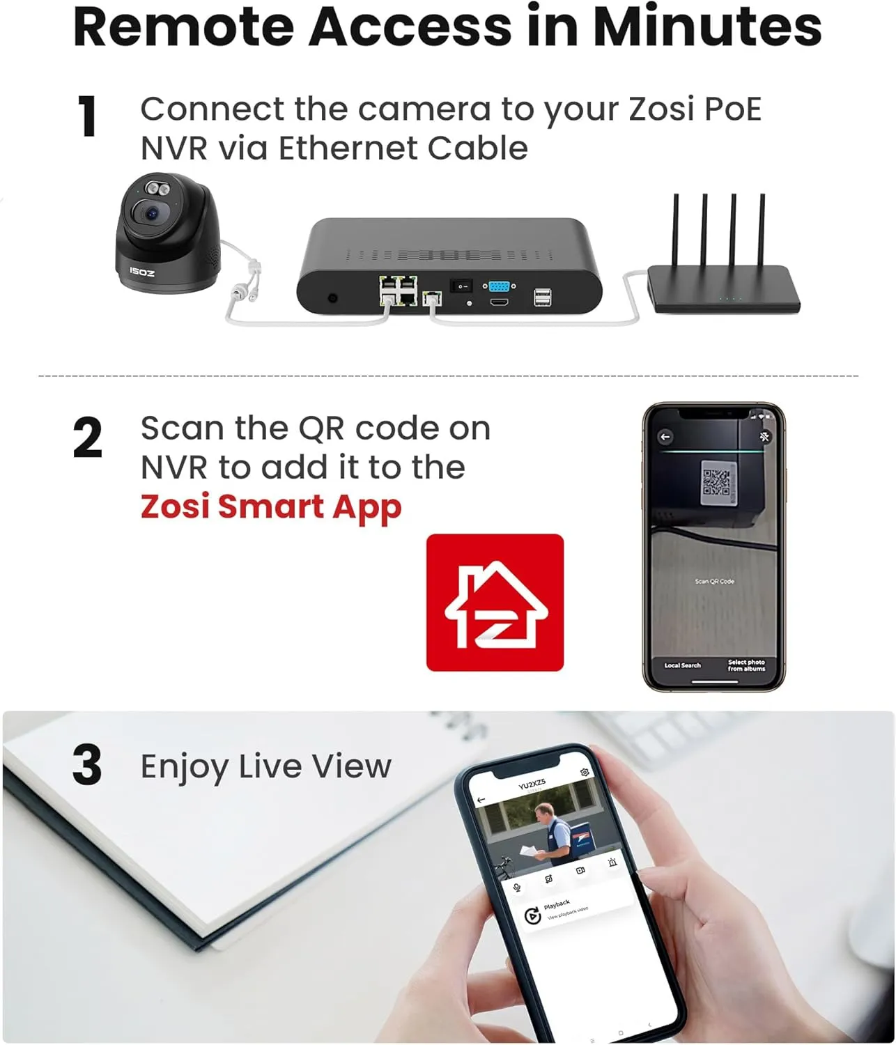 ZOSI C220 4CH 4MP QHD 2.5K PoE Home Security Camera System, 4 x 4MP(1440p) Dome IP Cameras Outdoor Indoor, Smart AI Human Detection, One-Way Audio, 4CH 5MP 3K NVR with 1TB HDD for 24/7 Record