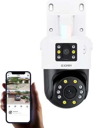 ZOSI C298 Pro 4K 8MP Dual-Lens(2x4MP) Add-on Security PoE IP Camera Outdoor, 360 View PTZ Camera, Person/Vehicle Detect, Spotlight Siren, Color Night Vision, SD Card Storage, Only Work with Our NVR