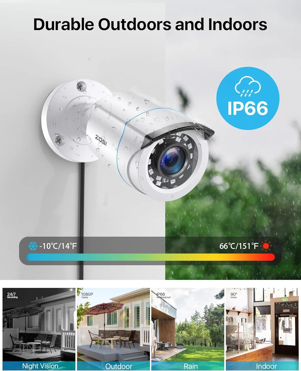 ZOSI H.265  Full 1080p Home Security Camera System Outdoor Indoor, 5MP-Lite CCTV DVR 8 Channel with AI Human Vehicle Detection, 4 x 1080p Weatherproof Surveillance Camera, 80ft Night Vision, 1TB HDD