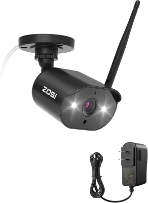 ZOSI ZG3023A Plug-in Add-on Auto Match IP Wireless Camera with Power Cable, 3MP 2K Wired WiFi Camera Outdoor, Color Night Vision, Spotlight, 2-Way Talk, PIR, Siren Alarm(Only Work with ZOSI NVR)