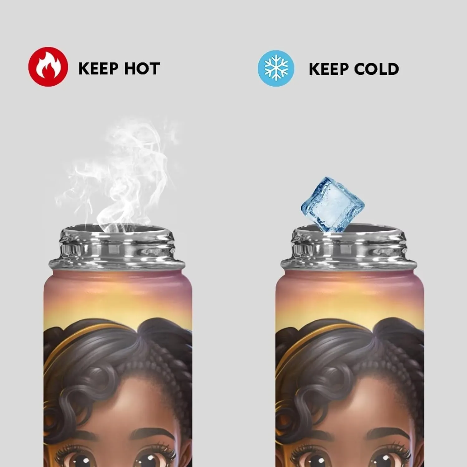 ZOUTAIRONG Black African Girl Insulated Water Bottle 20 oz Stainless Steel Vacuum Flask with Handle Thermal Bottles Keeps Drinks Hot or Cold for Hours Water Cup Wide Mouth Bottle Cute