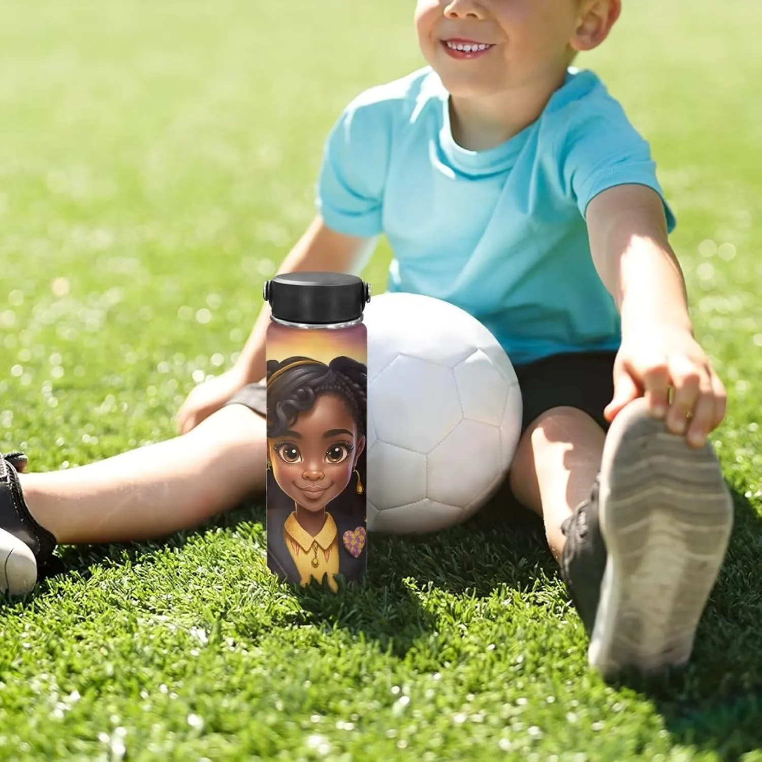 ZOUTAIRONG Black African Girl Insulated Water Bottle 20 oz Stainless Steel Vacuum Flask with Handle Thermal Bottles Keeps Drinks Hot or Cold for Hours Water Cup Wide Mouth Bottle Cute