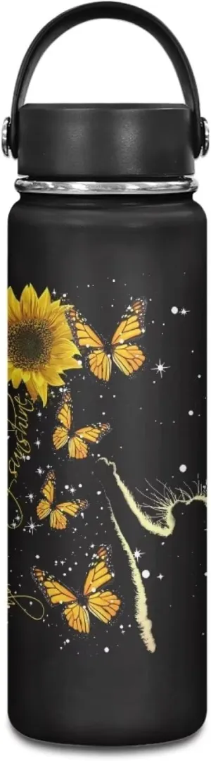 ZOUTAIRONG Boho Galaxy Owl Insulated Water Bottles with Handle, 20 oz Stainless Steel Metal Water Bottle, Cold & Hot Water Bottle Travel Cup, Wide Mouth Flask for Kids Girls Blue