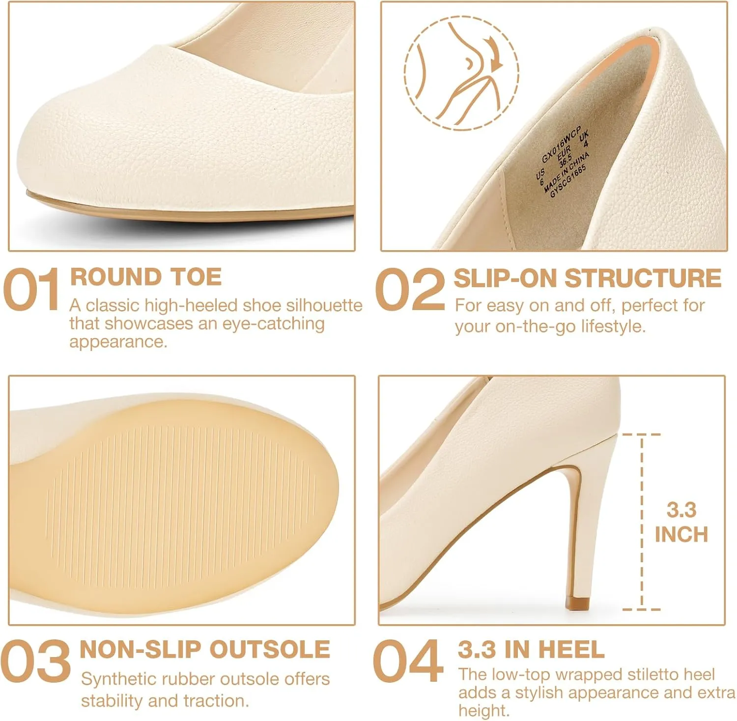 ZURIN Women's Round Toe Comfortable Stiletto Heels Closed Toe Dress Pumps Shoes for Wedding Work Office Business